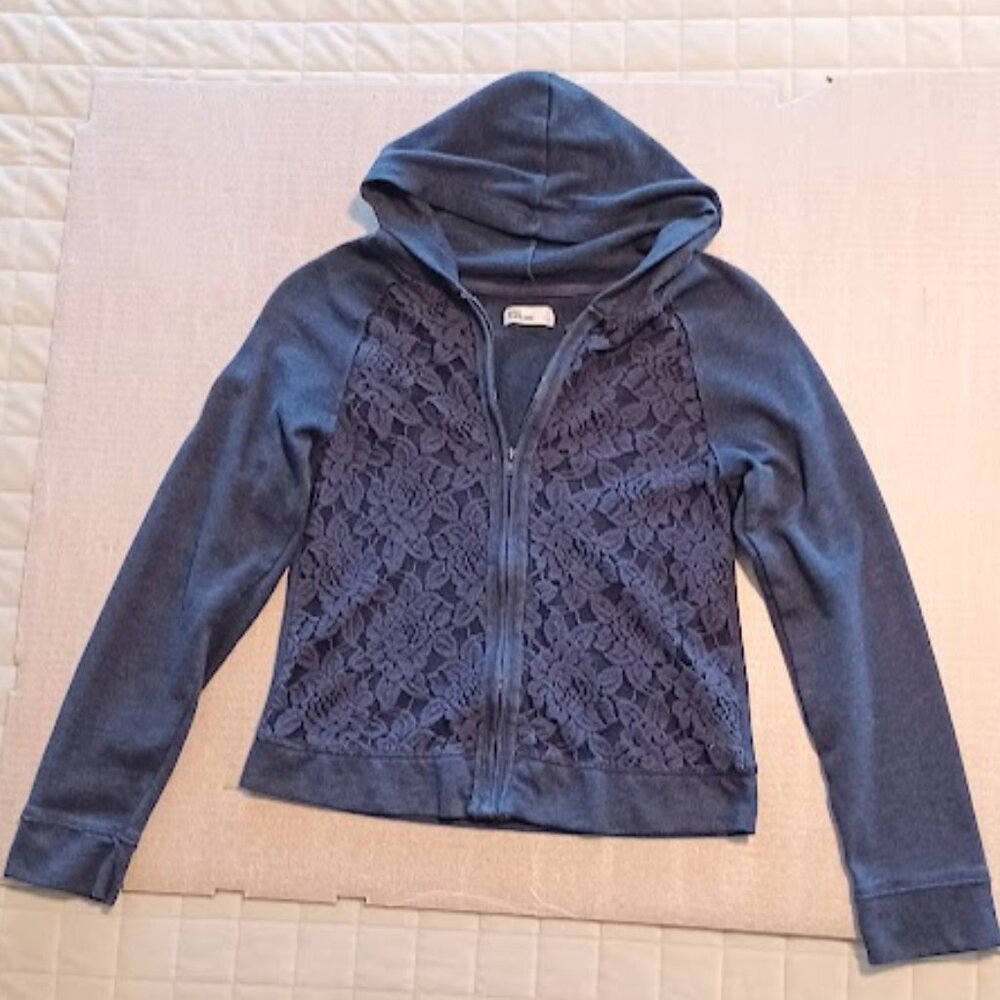 Epic Threads Girls XL navy front lace full zip light jacket with hoodie
